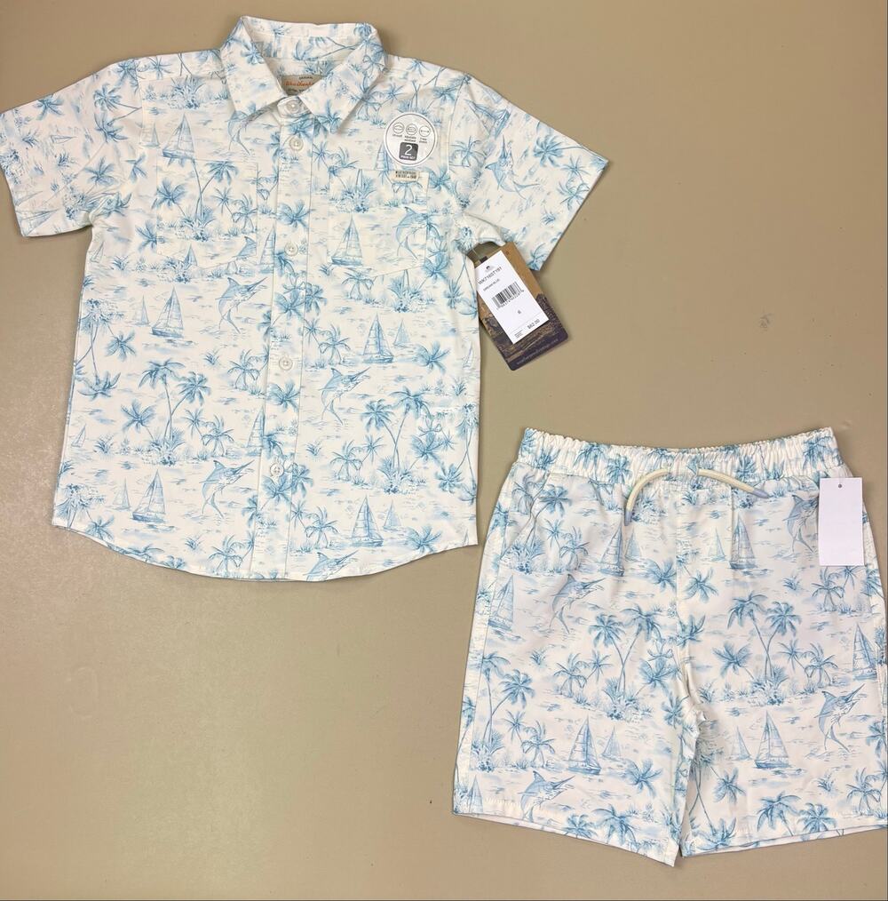 Weatherproof Vintage Boys Size 6 2pc Shirt Shorts Set Tropical Blue NWT
